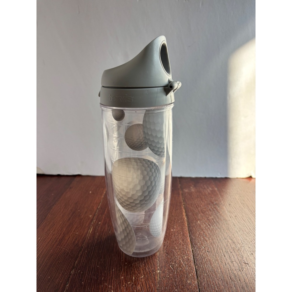 Tervis Golf Ball Insulated Water Bottle 24oz Clear Gray Flip Top Lid Tumbler